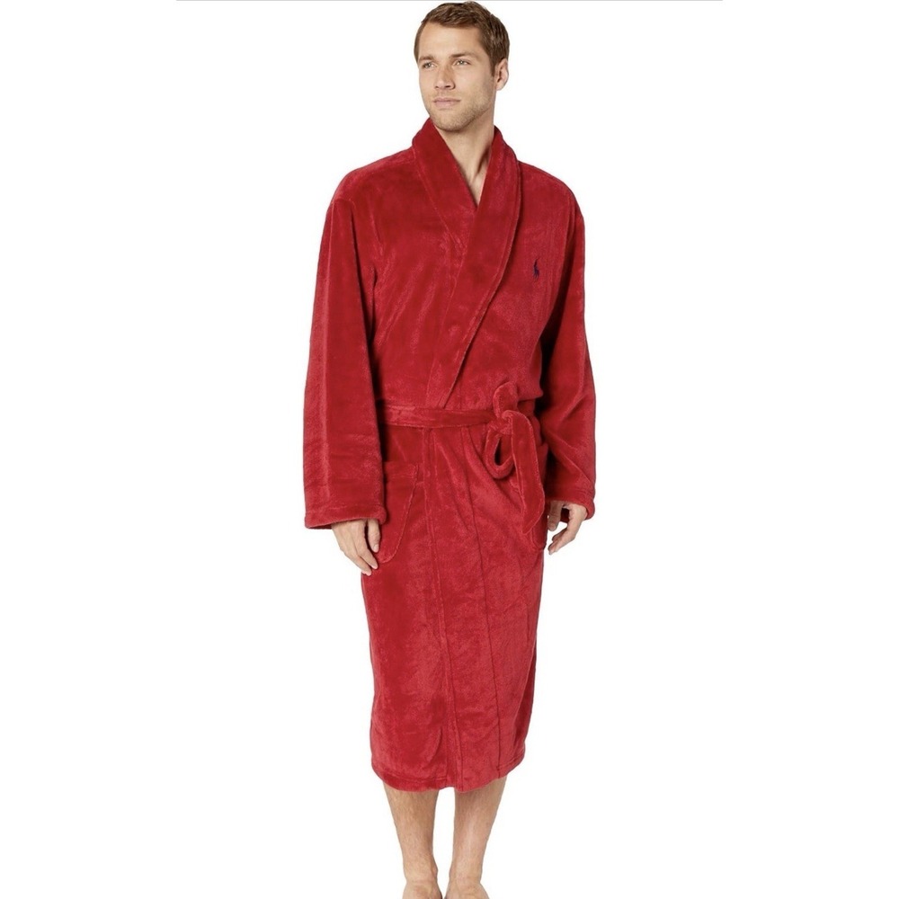 POLO RALPH LAUREN Men's Robe Microfiber Plush Long Sleeve Shawl Collar L/XL $115